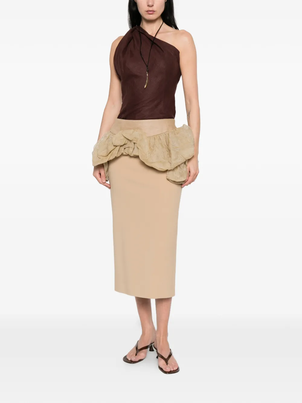  Max Mara Sbaccano Ruffled Midi Skirt - Neutrals 