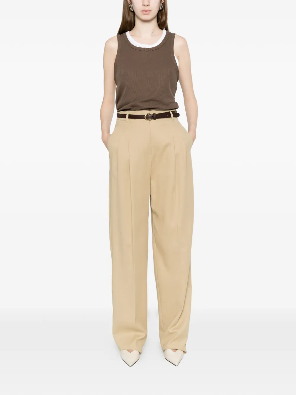 Max Mara Divo plooibroek met ceintuur Beige