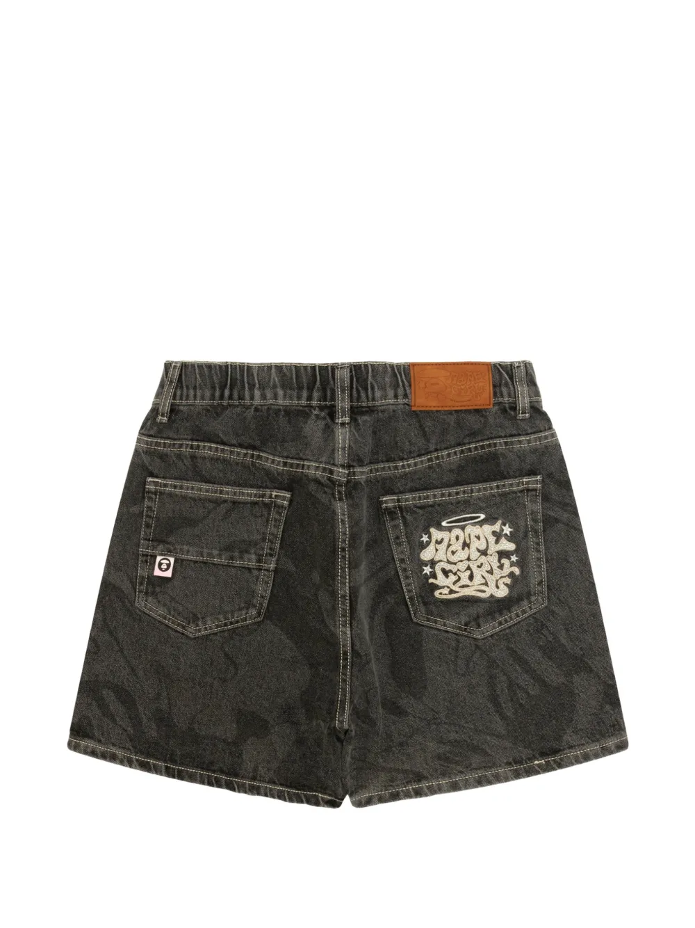  Aape By *a Bathing Ape® Embroidered-detail Denim Shorts - Black 