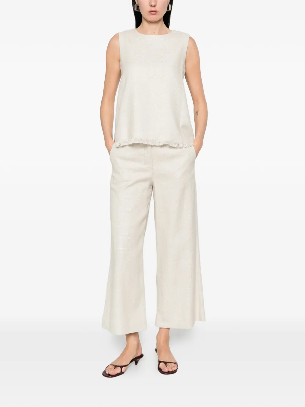 'S Max Mara Anika top met ronde hals en franje Beige