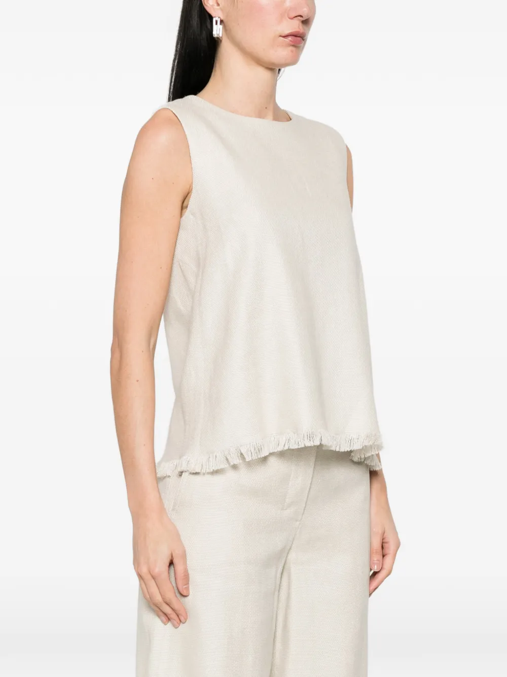 'S Max Mara Anika top met ronde hals en franje Beige