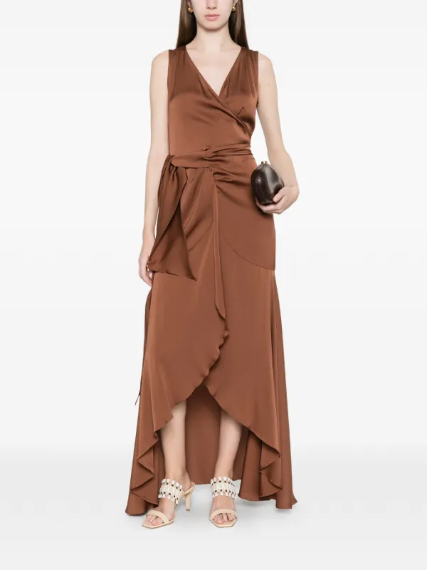 Nouvelle Silk95five Shangri La Draped V-neck Dress - Brown