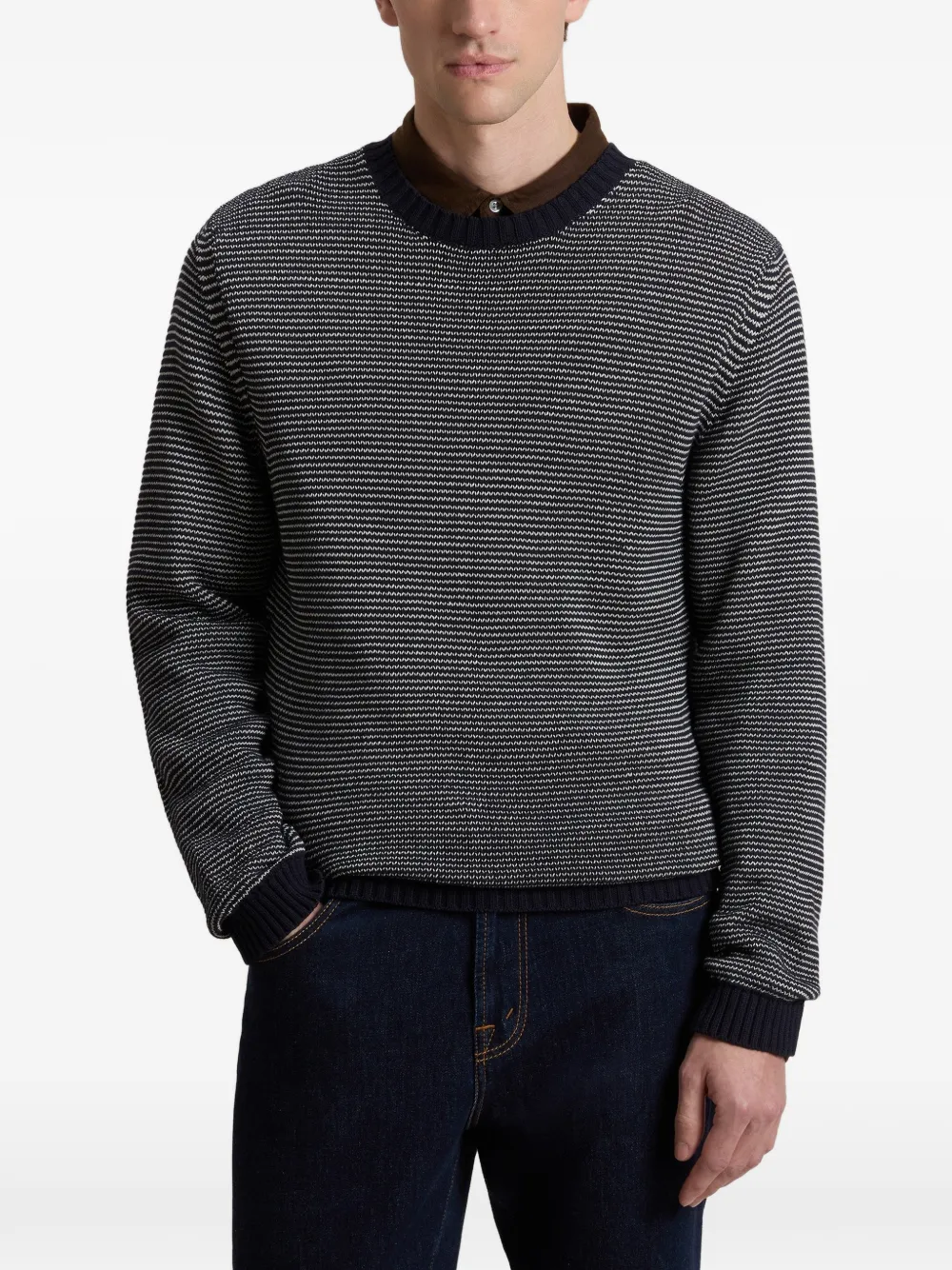  Woolrich Pull Rayé à Col Rond - Bleu 