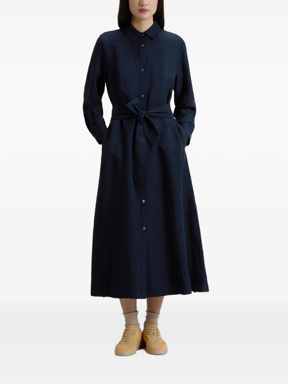  Woolrich Shirt Belt Midi Dress - Blue 