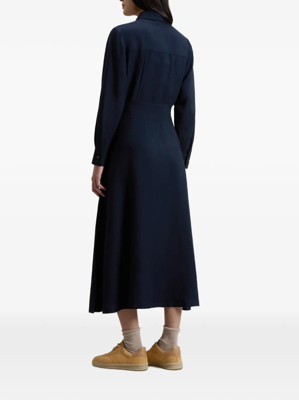  Woolrich Shirt Belt Midi Dress - Blue 