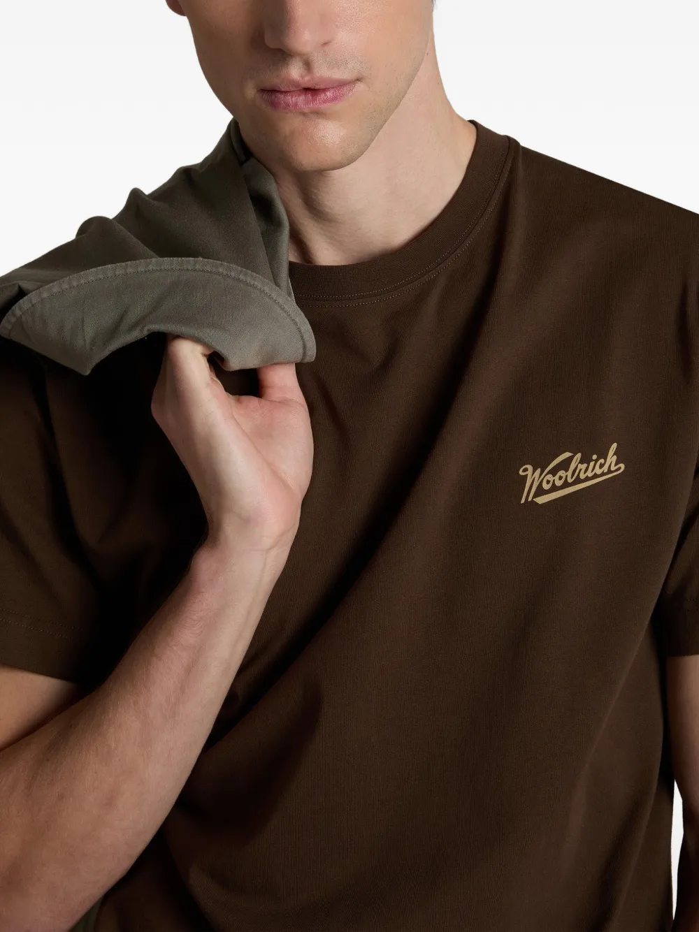 Woolrich T-shirt met logoprint met ronde hals Bruin