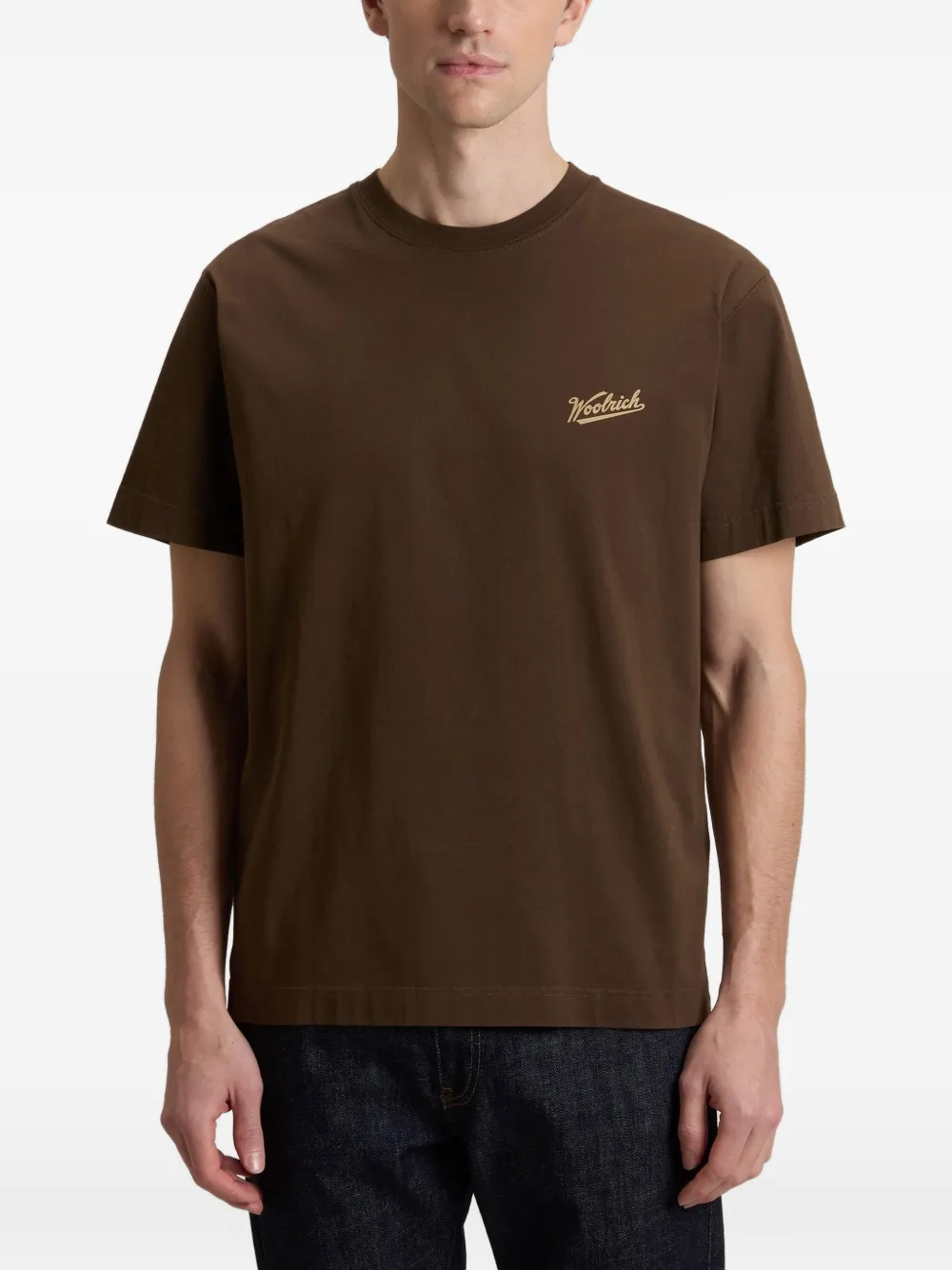 Woolrich T-shirt met logoprint met ronde hals Bruin