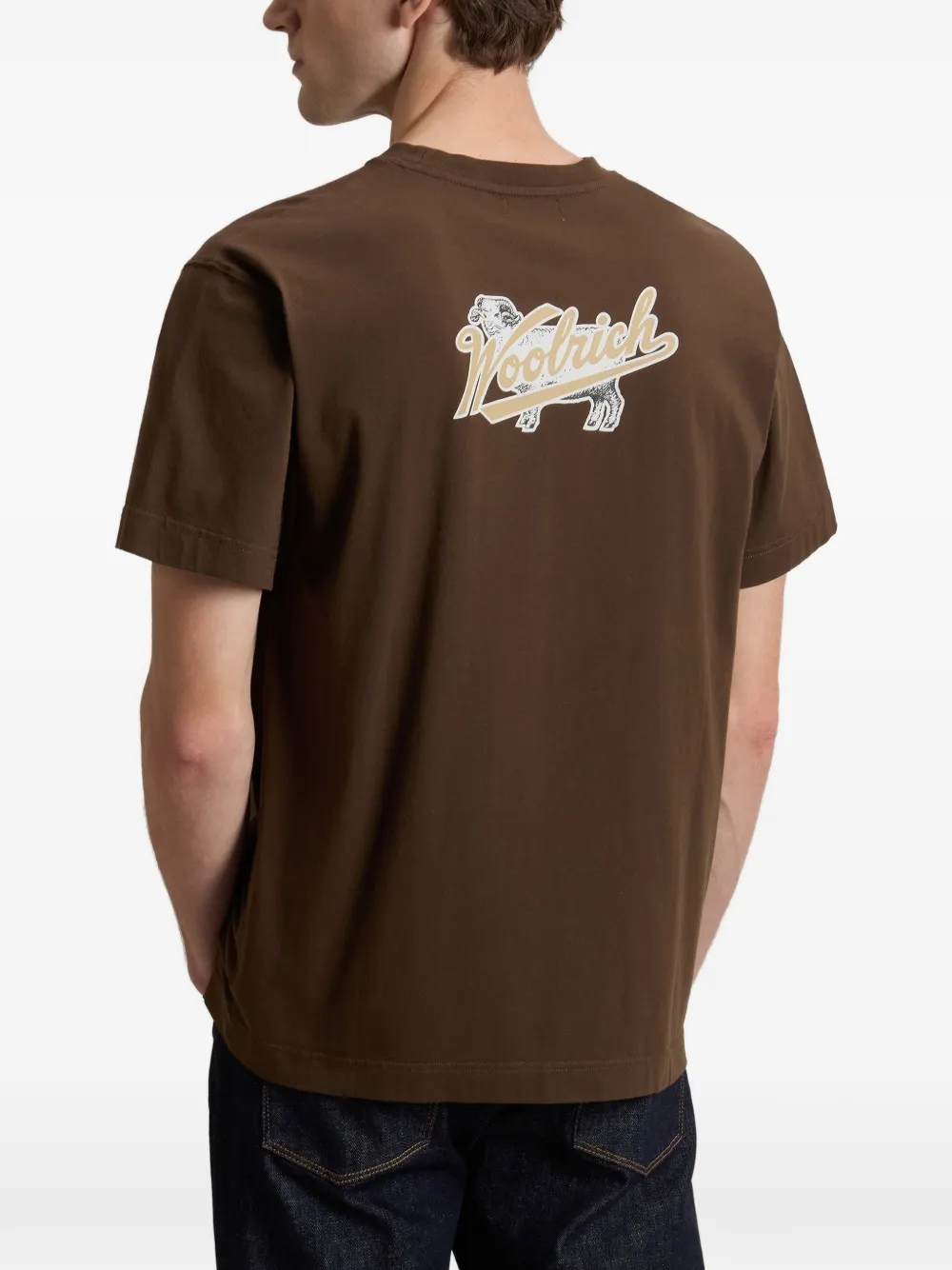 Woolrich T-shirt met logoprint met ronde hals Bruin