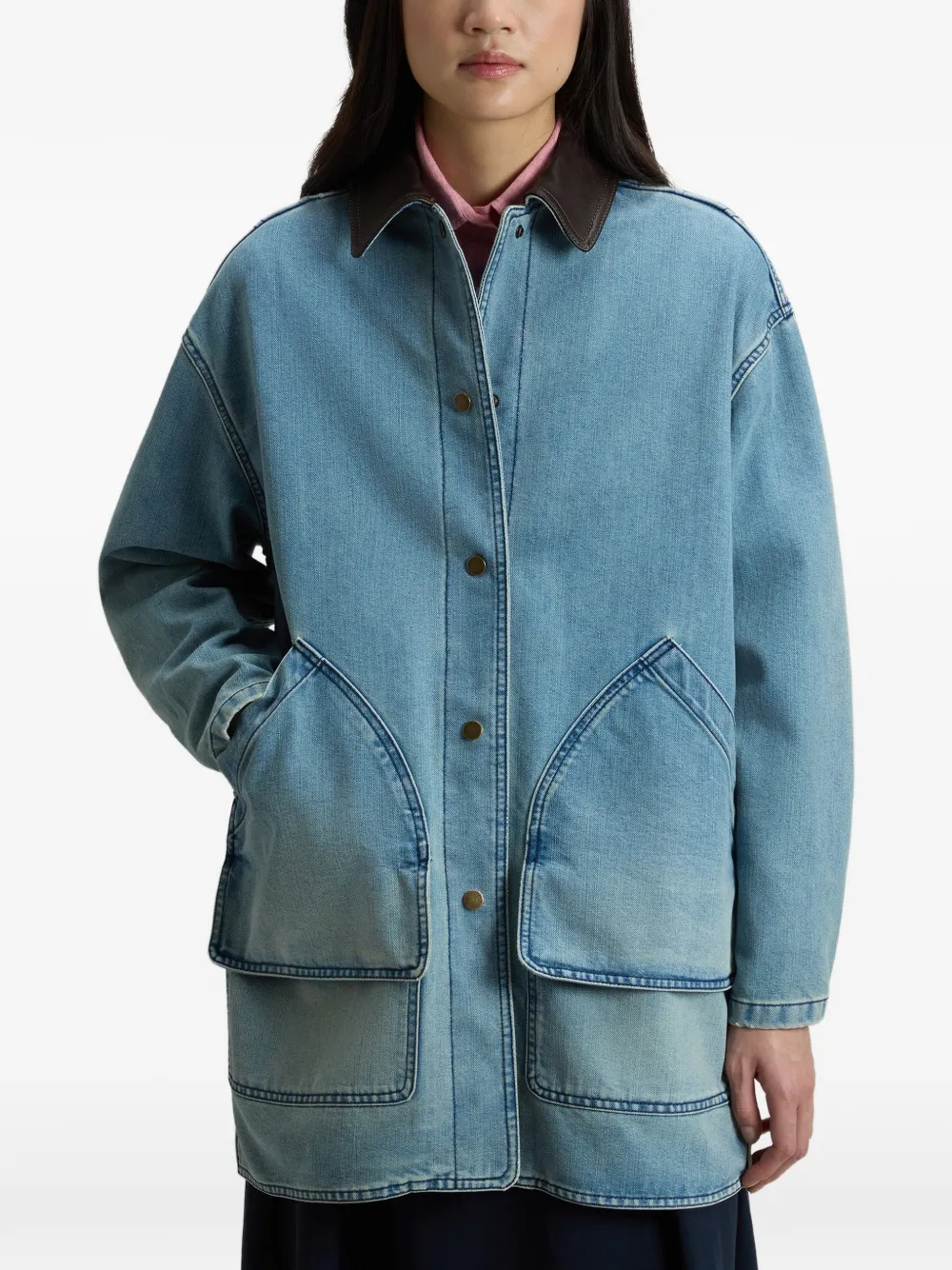 Woolrich Denim jack met zak en shirtkraag Blauw