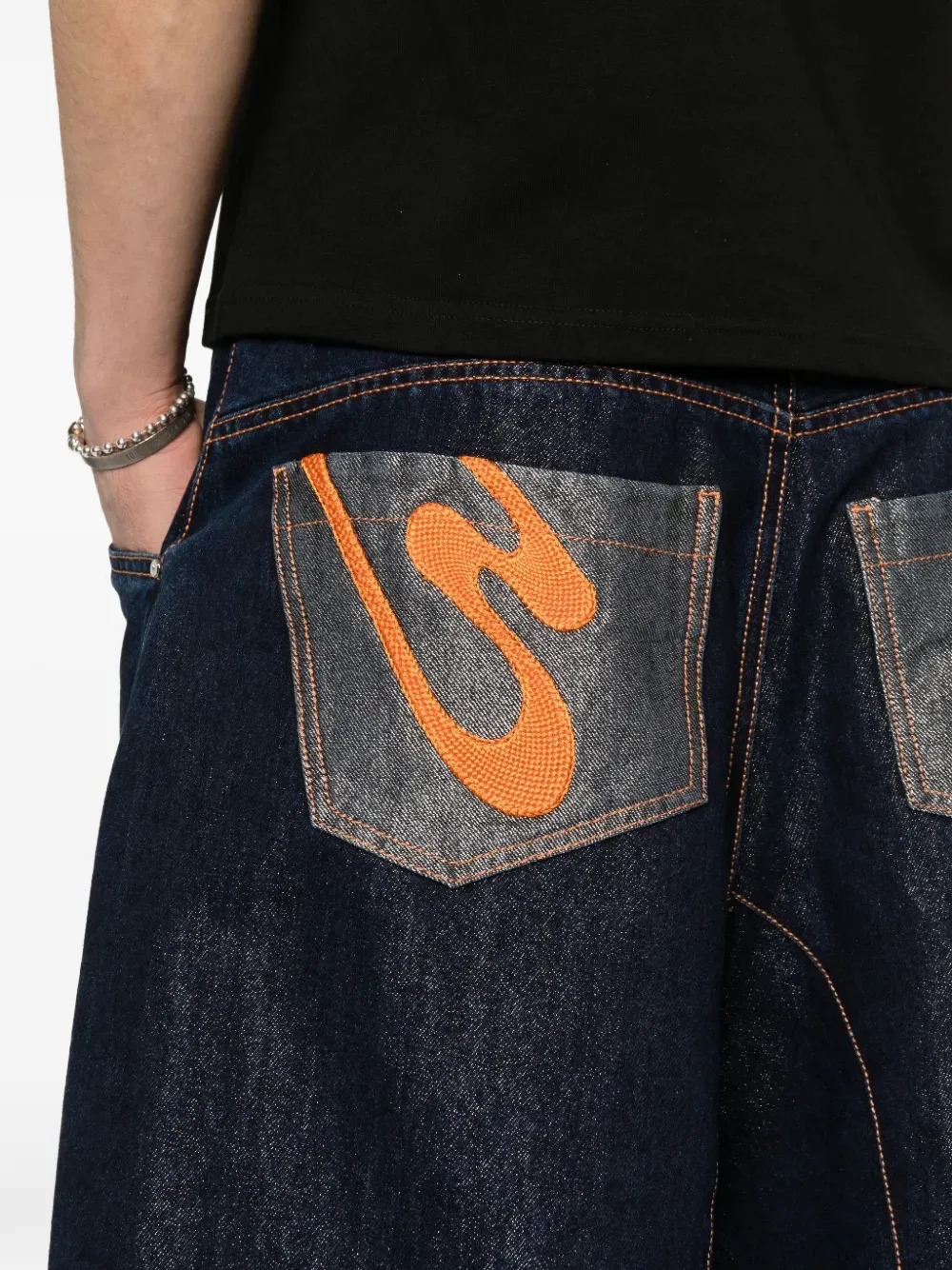 PDF Shorts met contrasterend stiksel Blauw