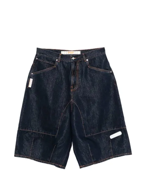 PDF denim contrast stitching shorts
