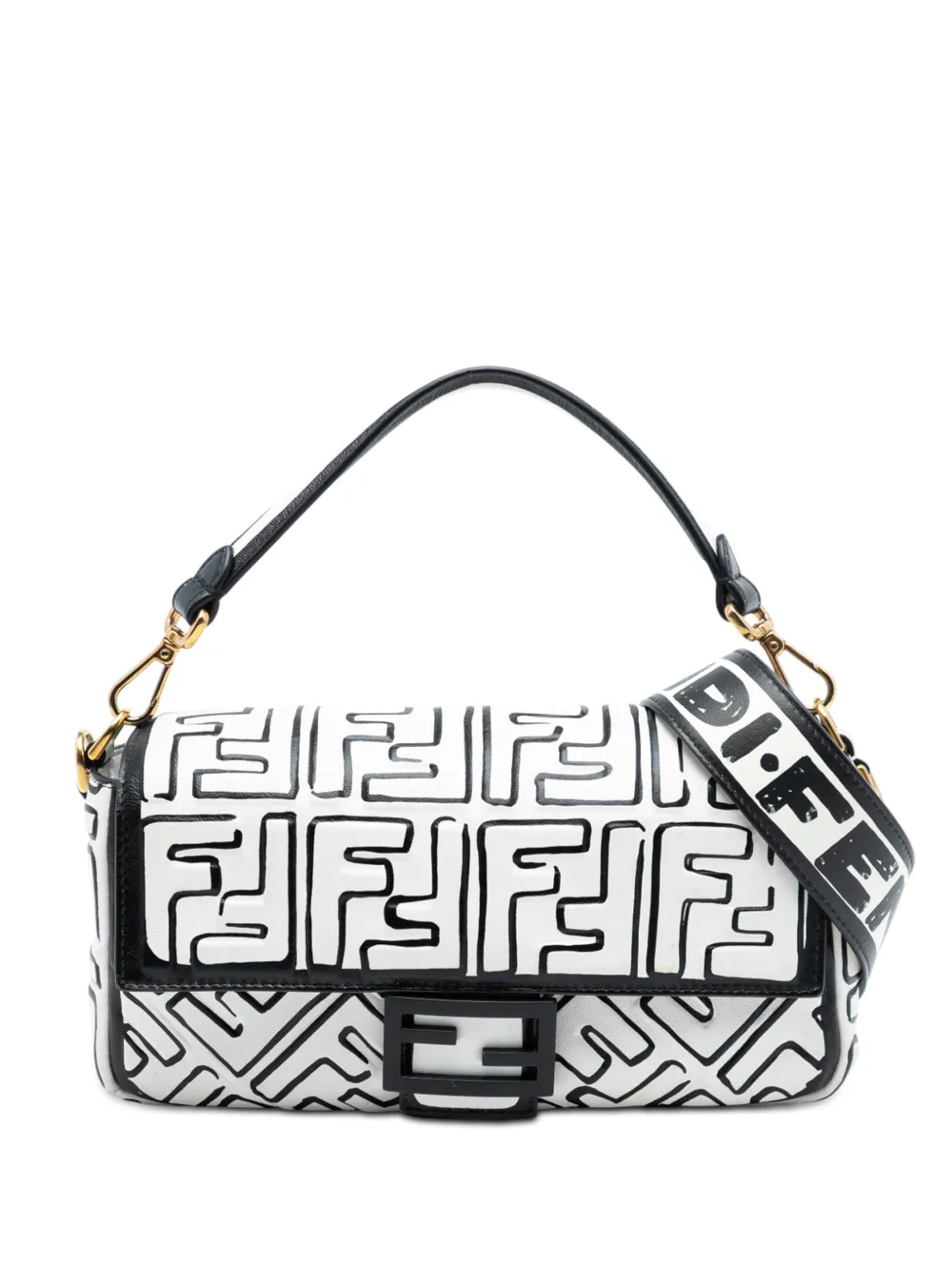 Fendi Pre-Owned 2010-2025 Joshua Vides California Sky Medium Embossed Leather Baguette satchel - Bianco