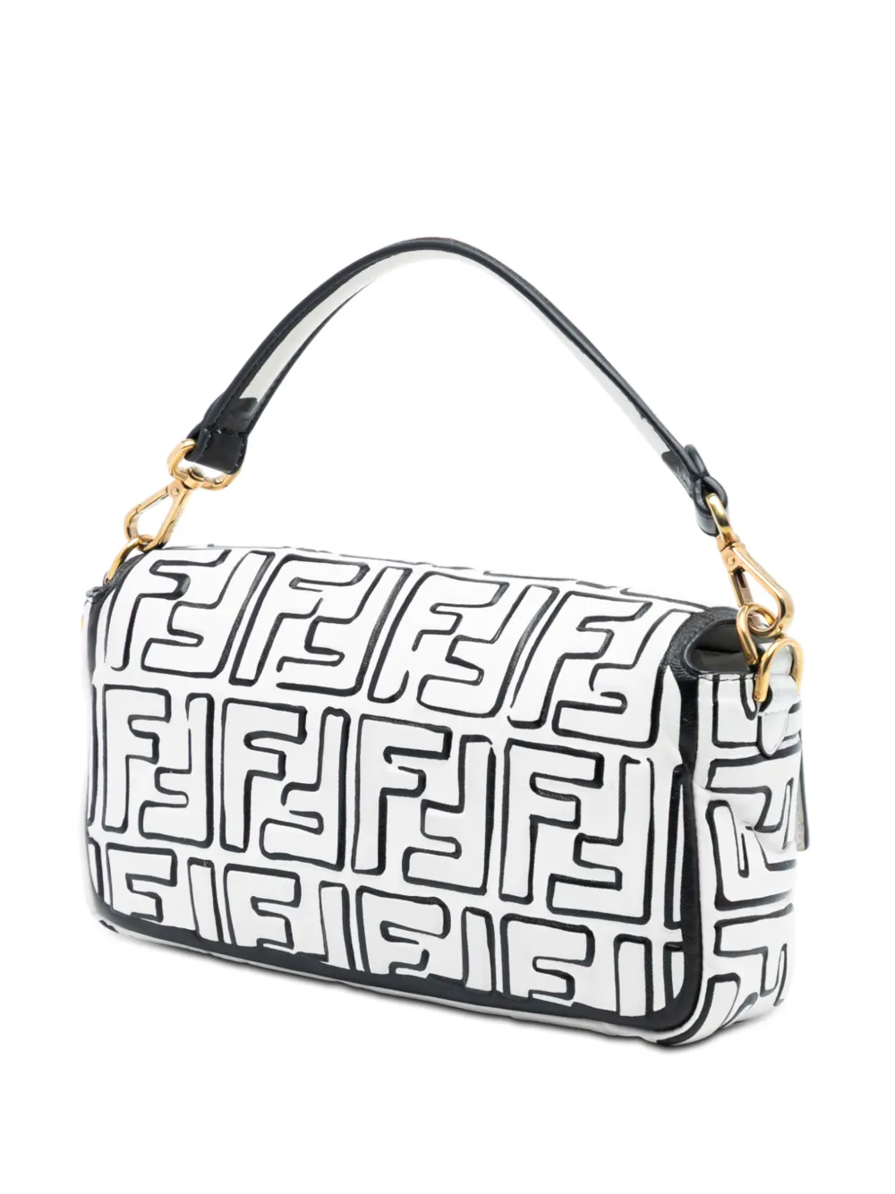  Fendi Pre-owned 2010-2025 Joshua Vides California Sky Medium Embossed Leather Baguette Satchel - White 