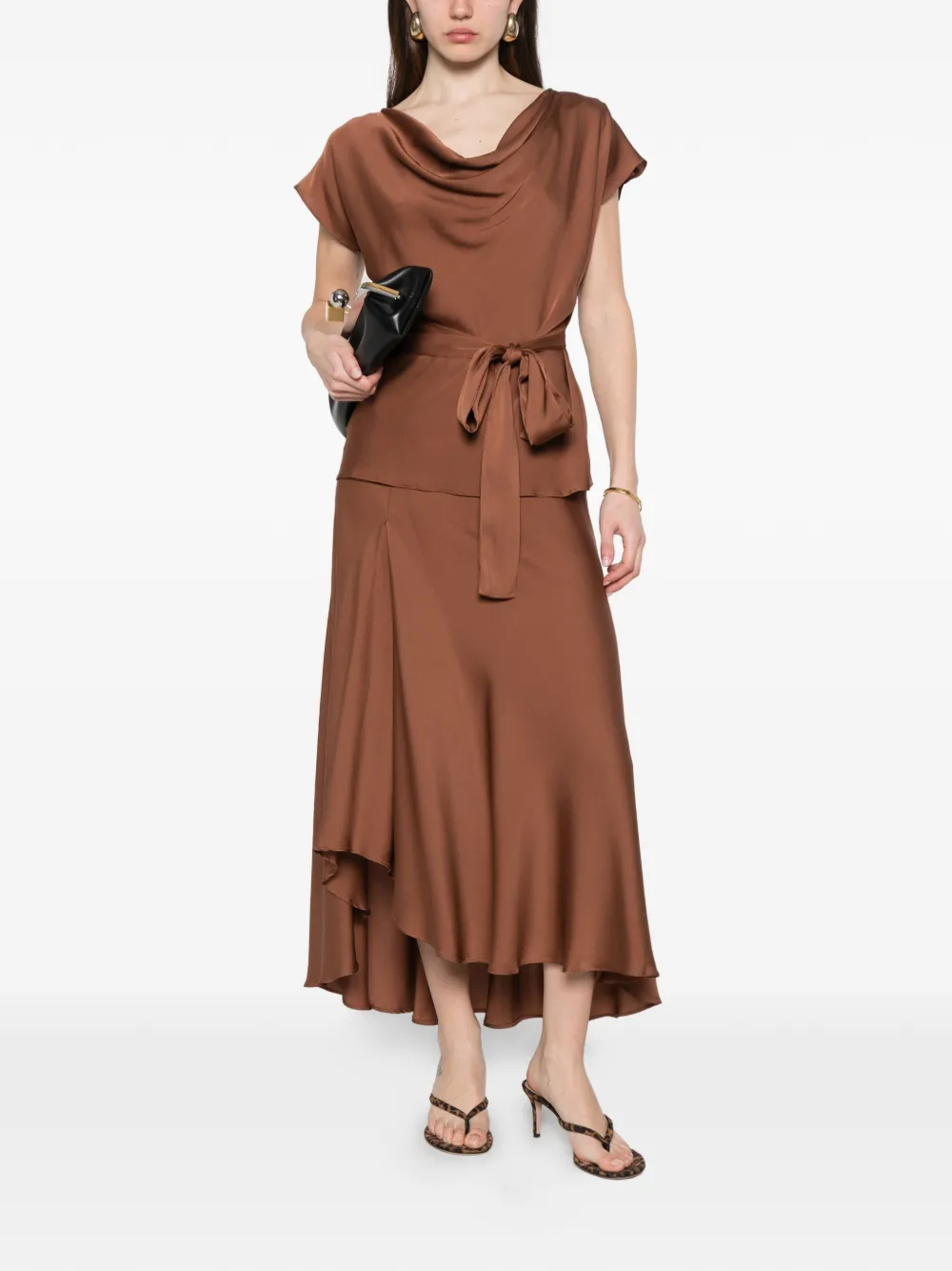  Silk95five Mizner Cowl-neck Tie-waist Blouse - Brown 