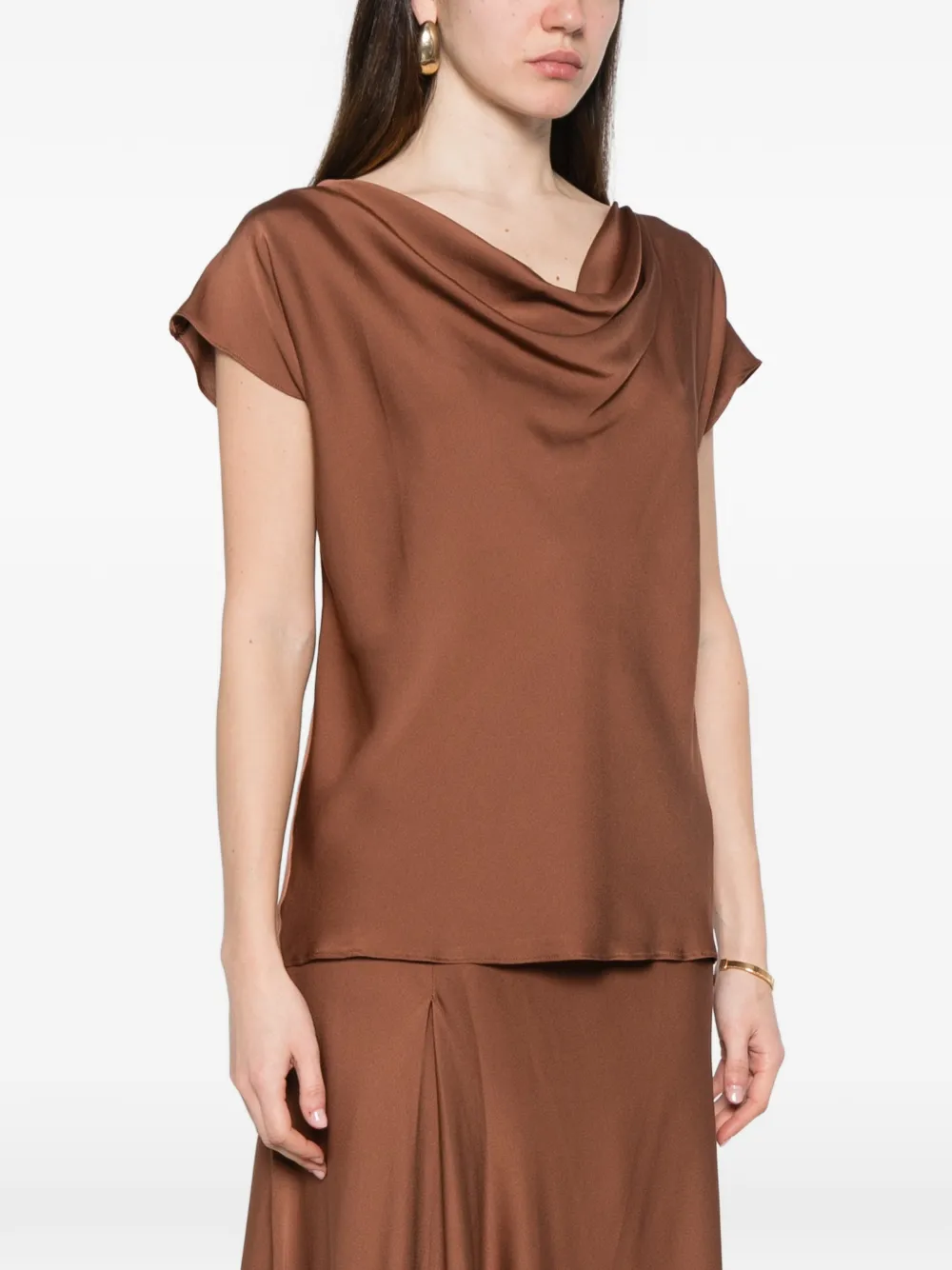 Silk95five Mizner Cowl-neck Tie-waist Blouse - Brown 