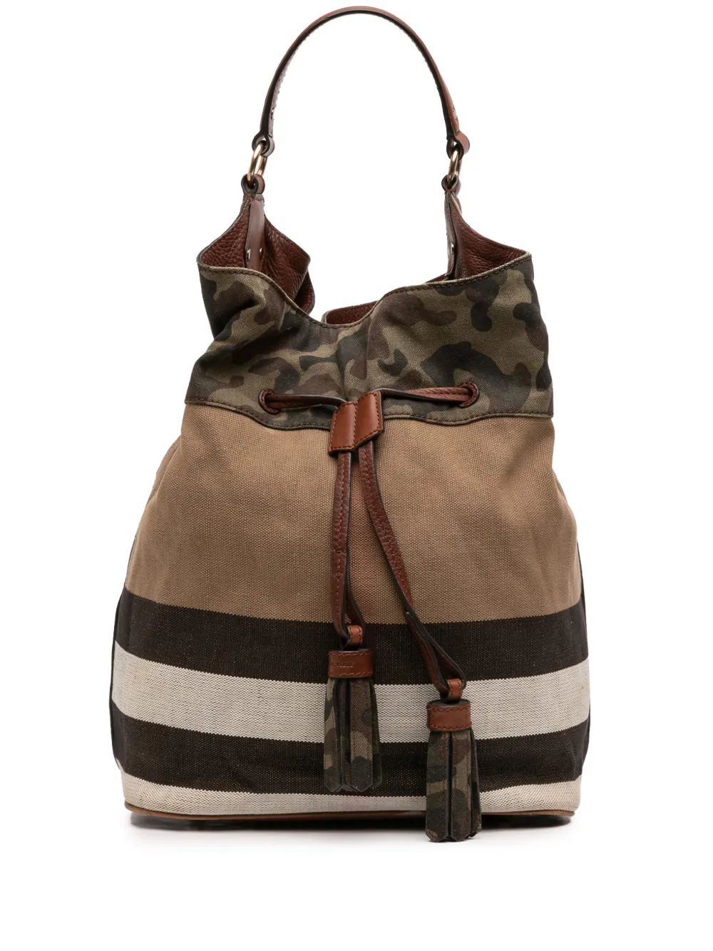 Burberry Pre-Owned 2000-2017 Mega Check Canvas Camouflage Susanna Tassel bucket bag - Marrone