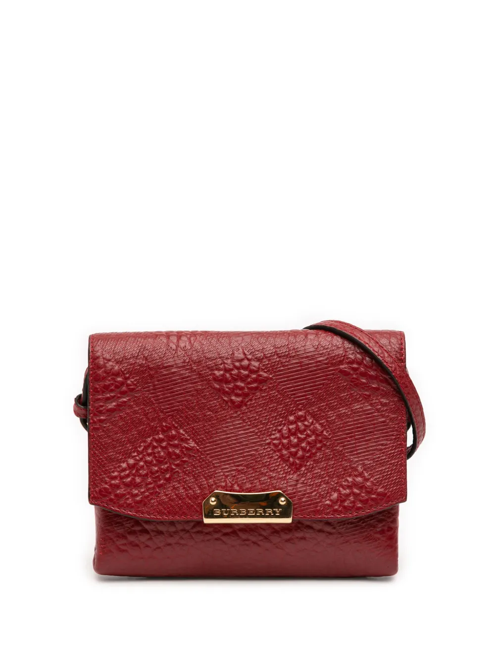 Burberry Pre-Owned 2000-2017 Embossed Grain Check Leather Langley crossbody bag - Rosso