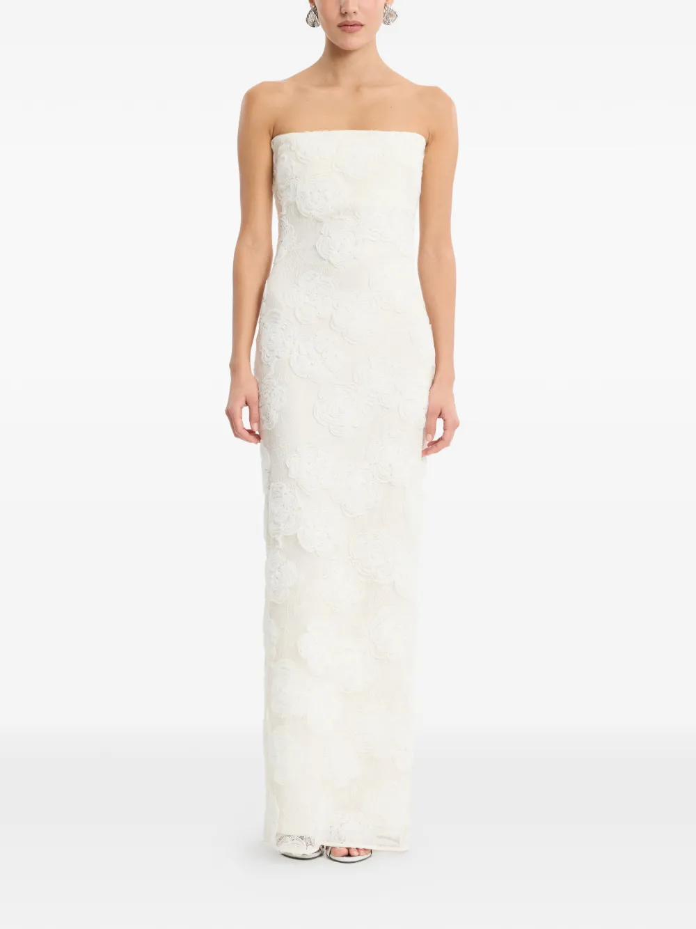 ROTATE BIRGER CHRISTENSEN Mesh tube-jurk met bloemen Beige