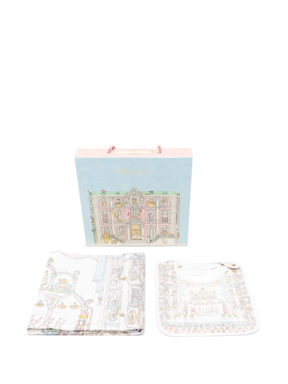 Atelier Choux printed bib and blanket set - Bianco