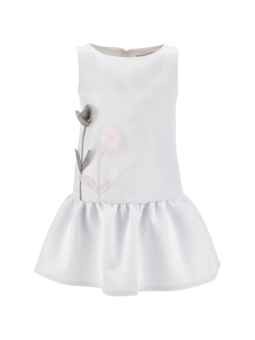 Monnalisa floral-appliqué drop-waist dress - Bianco