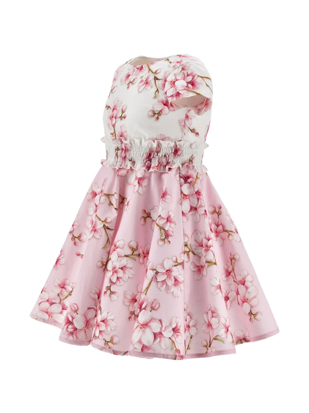 Monnalisa Jurk met bloemen-print en gesmockte taille Roze