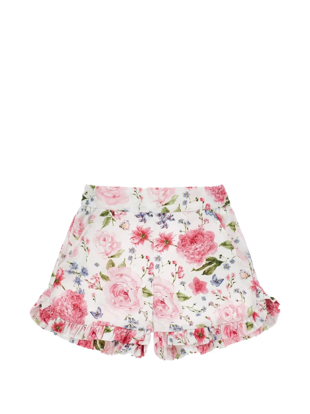 Monnalisa Shorts met bloemenprint en ruches Wit