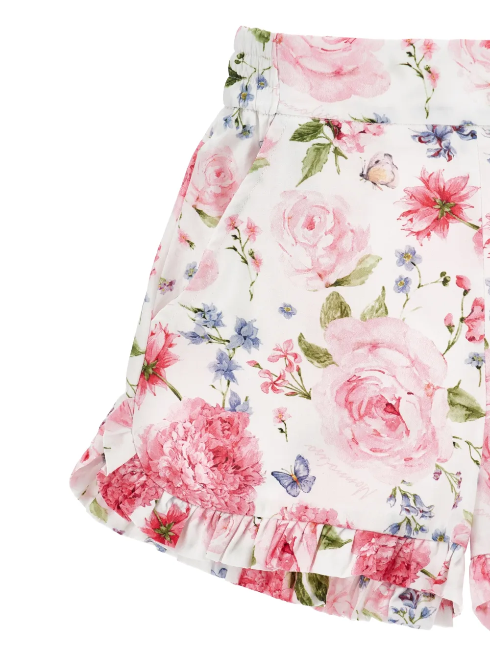 Monnalisa Shorts met bloemenprint en ruches Wit