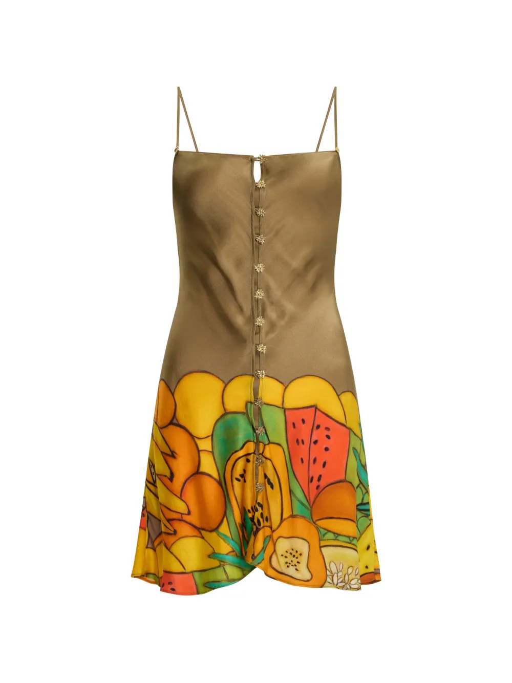 Donde Esteban Button Fruit-print Mini Dress In Brown