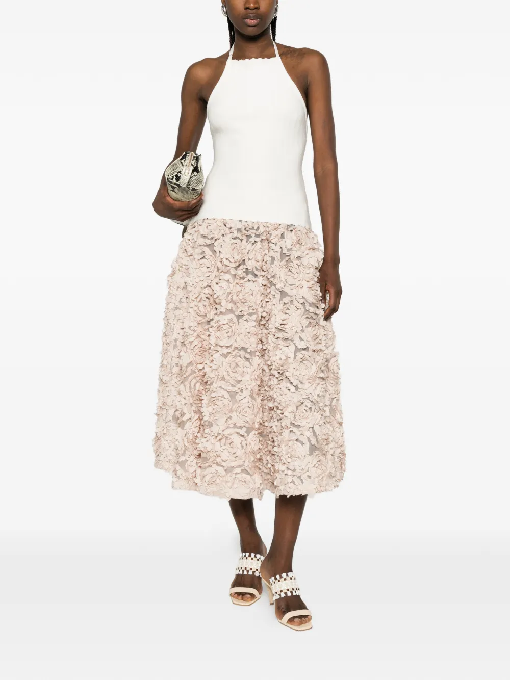 White Sand Jodie midi-rok met bloemendetail Beige