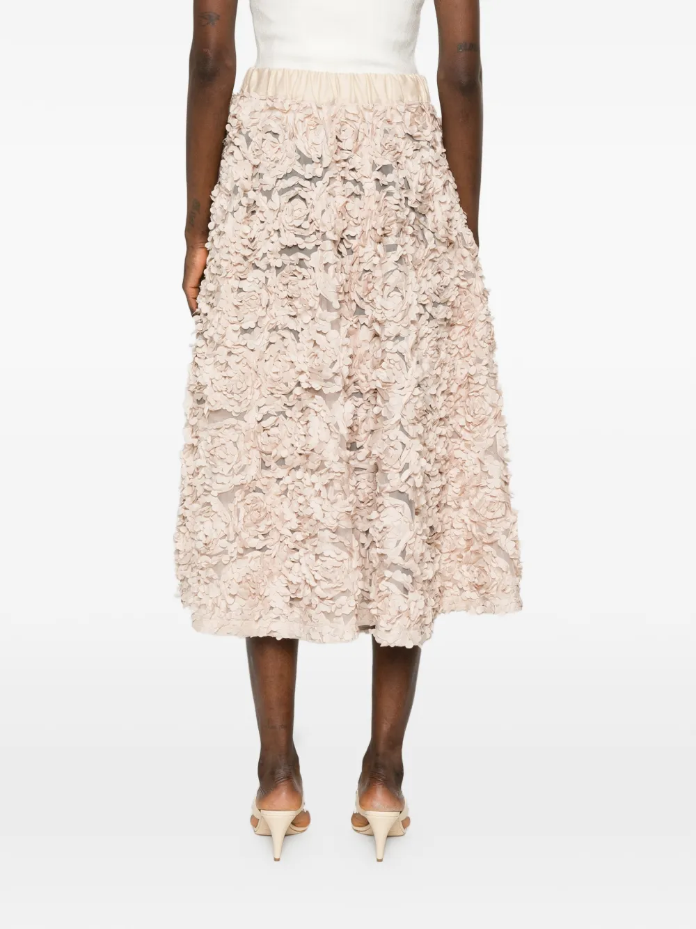 White Sand Jodie midi-rok met bloemendetail Beige