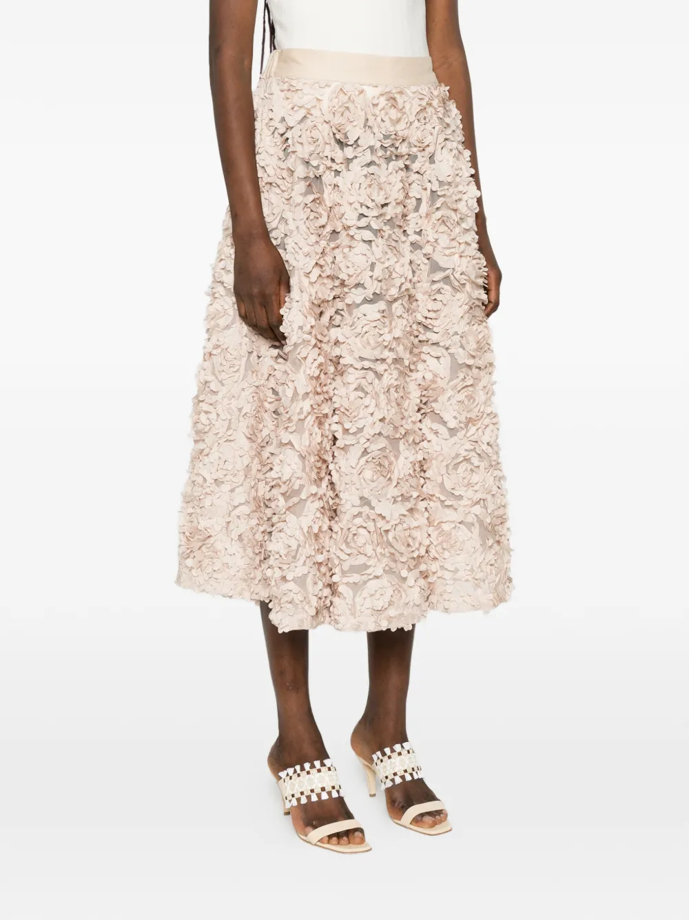 White Sand Jodie midi-rok met bloemendetail Beige
