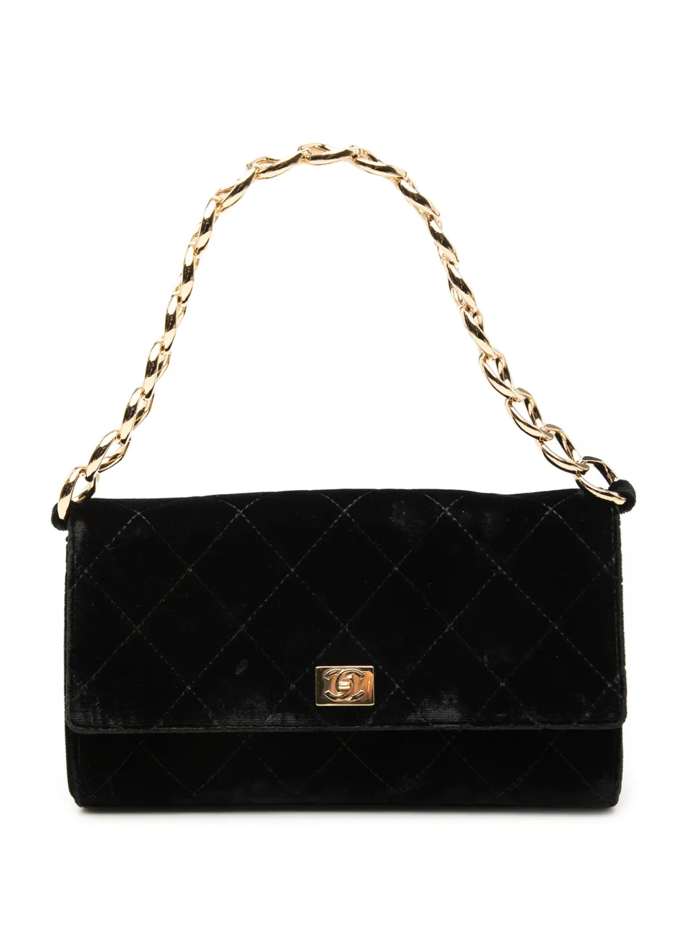 CHANEL Pre-Owned 2002-2003 CC Quilted Velvet Chain shoulder bag - Nero
