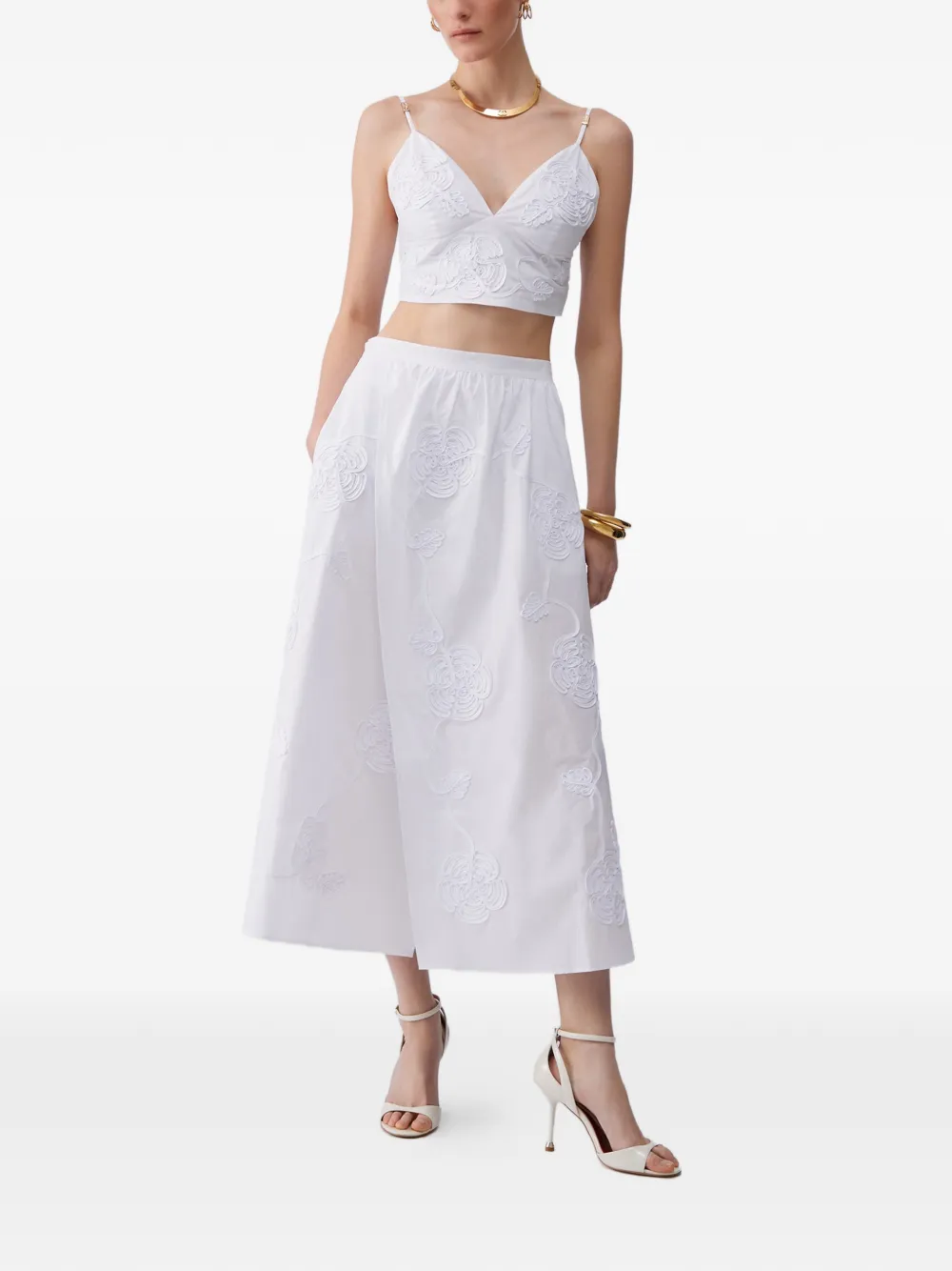 Liu Jo Embroidery Slit Midi Skirt - White 