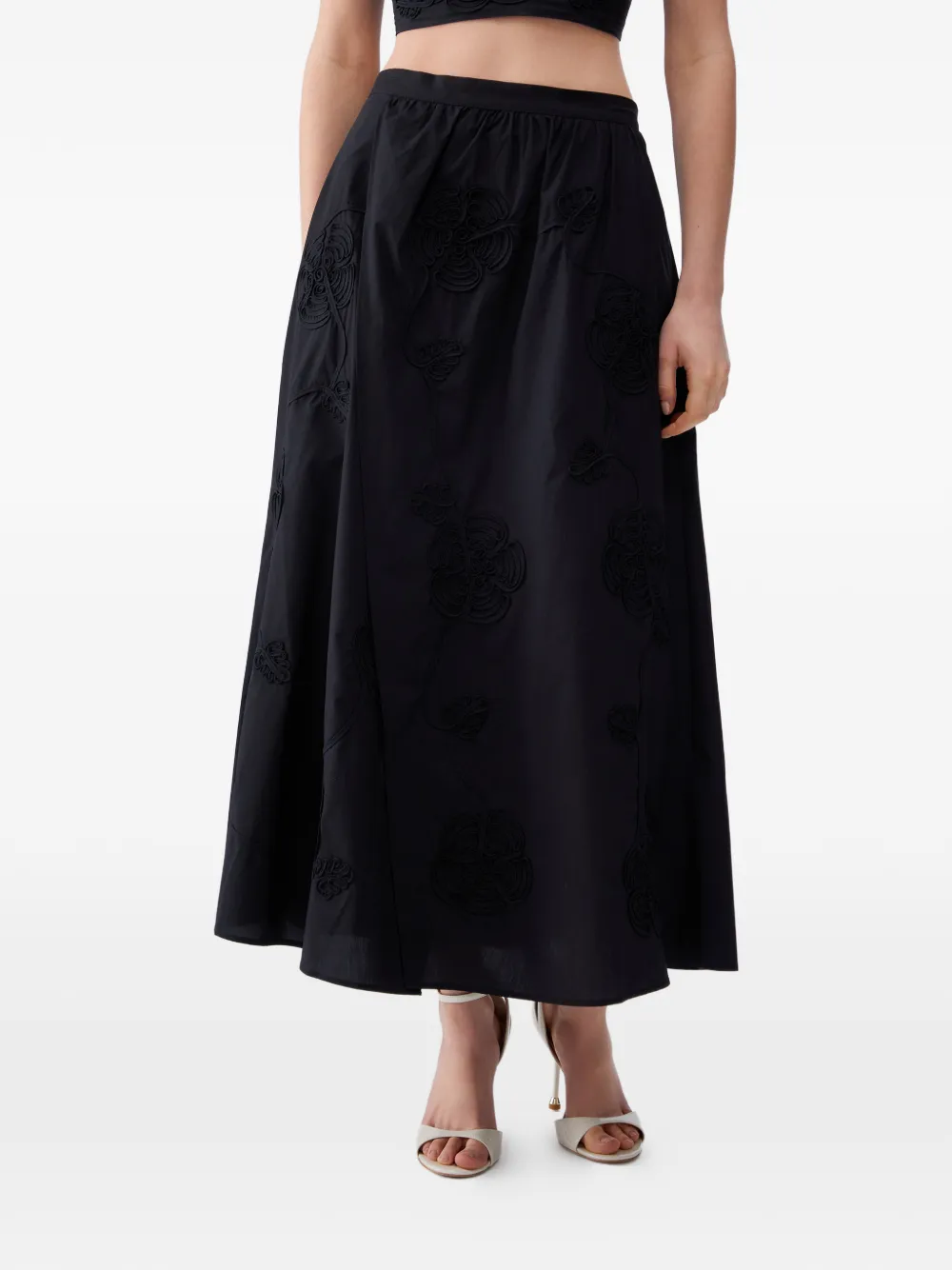 LIU JO embroidery slit midi skirt - Nero