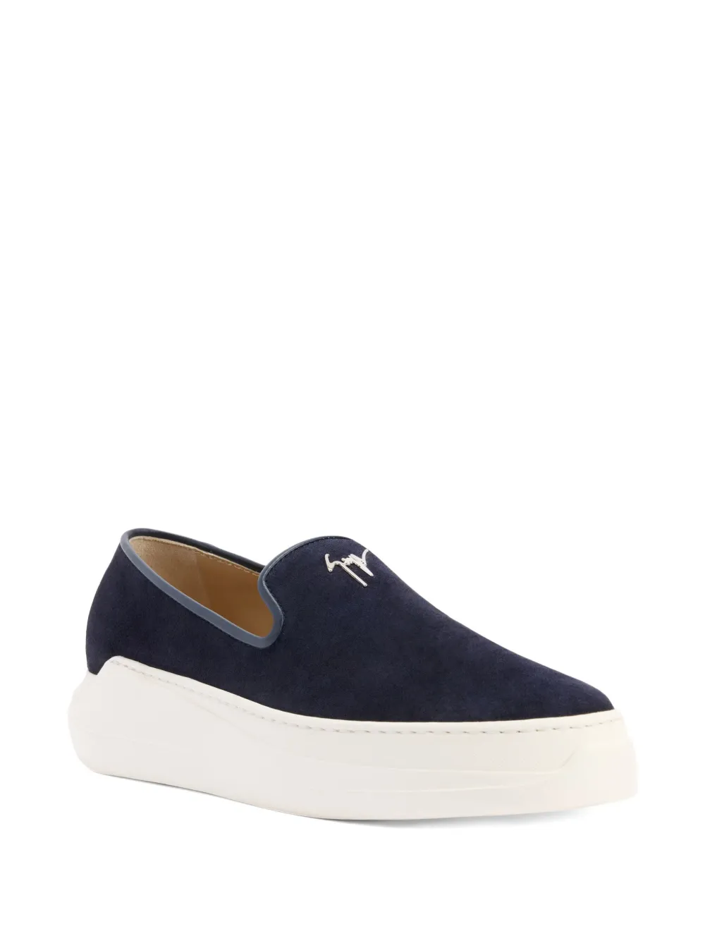 Giuseppe Zanotti Conley kenmerkende fluwelen loafers Blauw