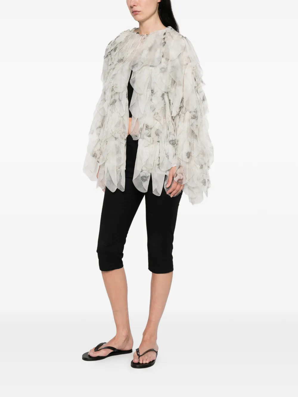  Max Mara Chiffon Floral Ruffled Jacket - White 
