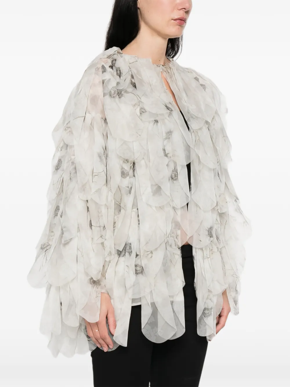  Max Mara Chiffon Floral Ruffled Jacket - White 