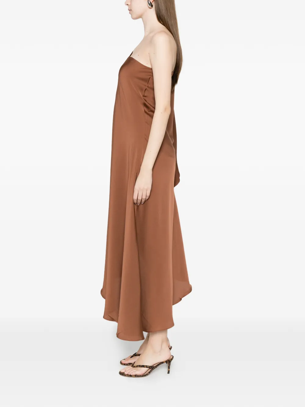  Silk95five One-shoulder Asymmetric Dress - Brown 