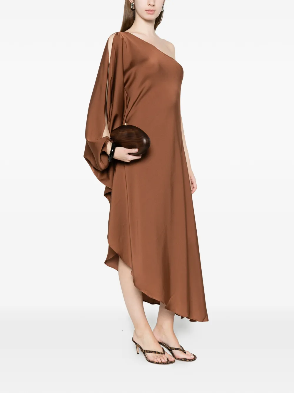  Silk95five One-shoulder Asymmetric Dress - Brown 