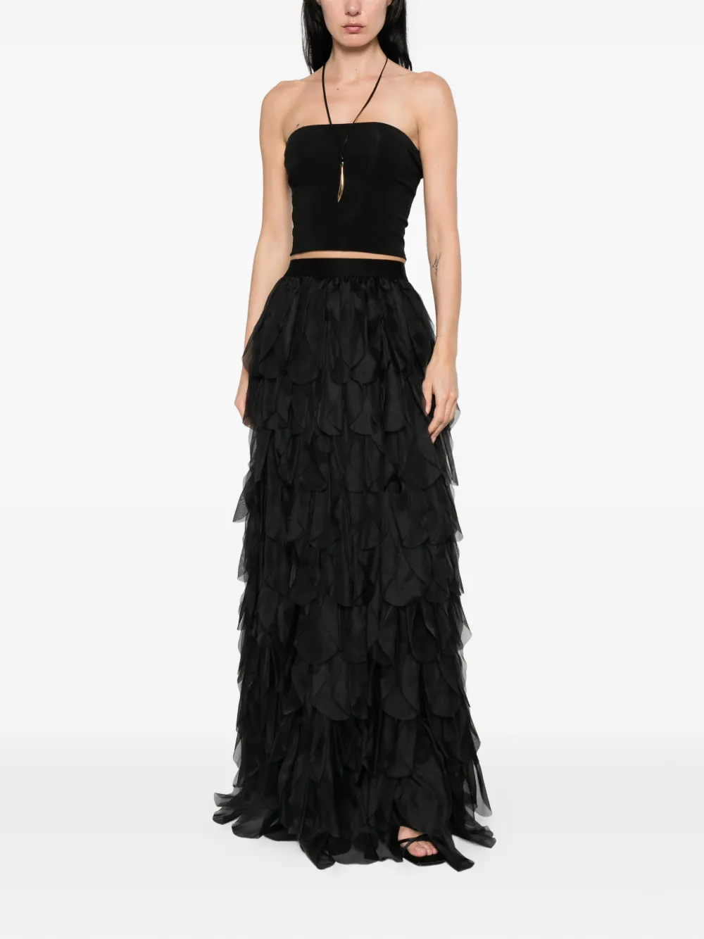  Max Mara Romana Tiered Ruffled Maxi Skirt - Black 