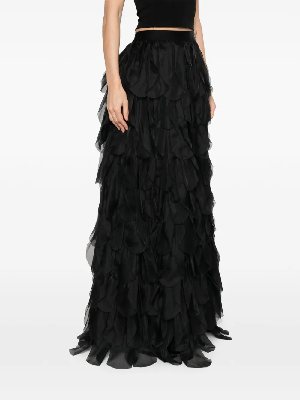  Max Mara Romana Tiered Ruffled Maxi Skirt - Black 