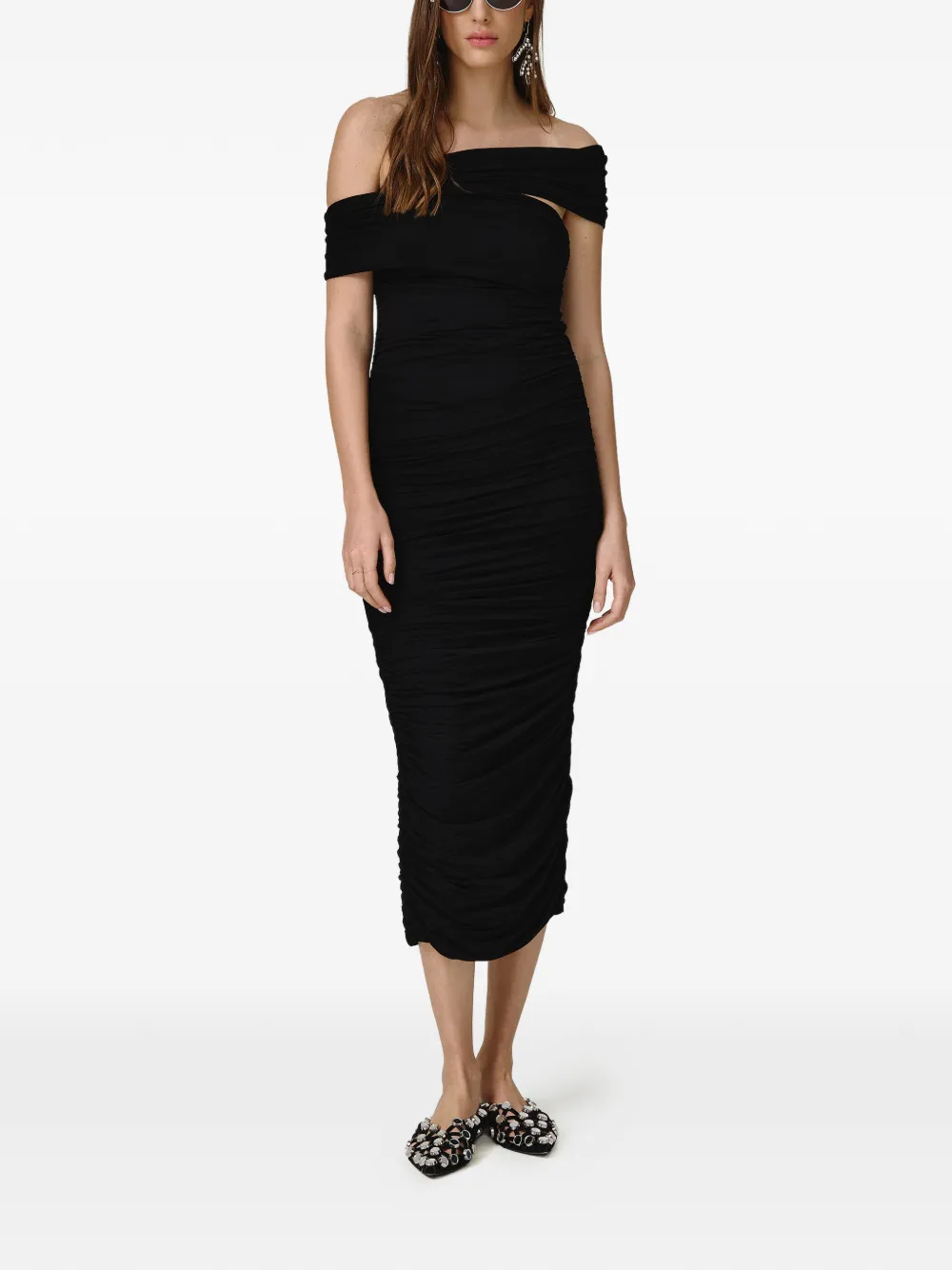 PNK off-shoulder gathered midi dress - Nero