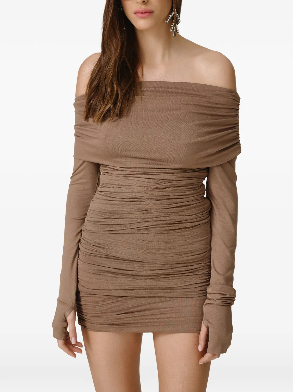 PNK off-shoulder gathered midi dress - Nude