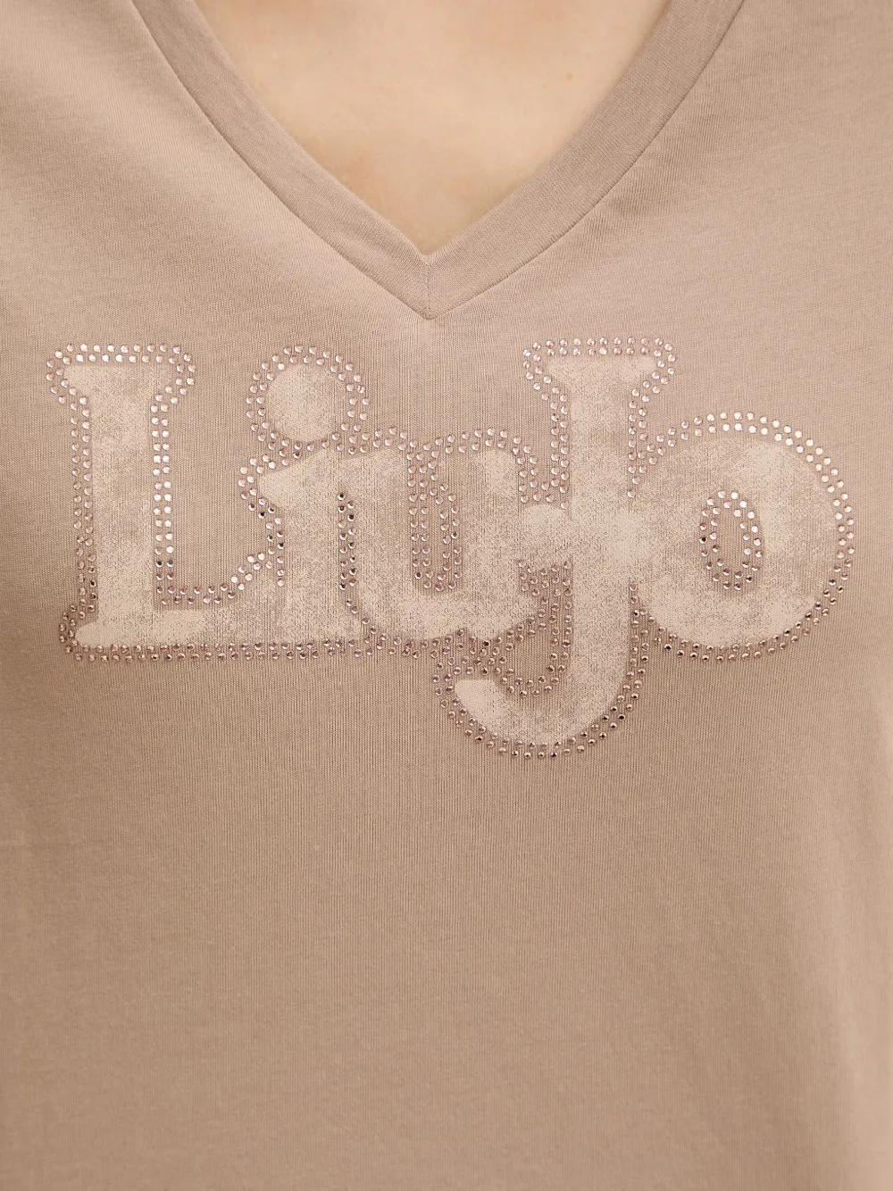 LIU JO V-neck logo-print T-shirt Beige