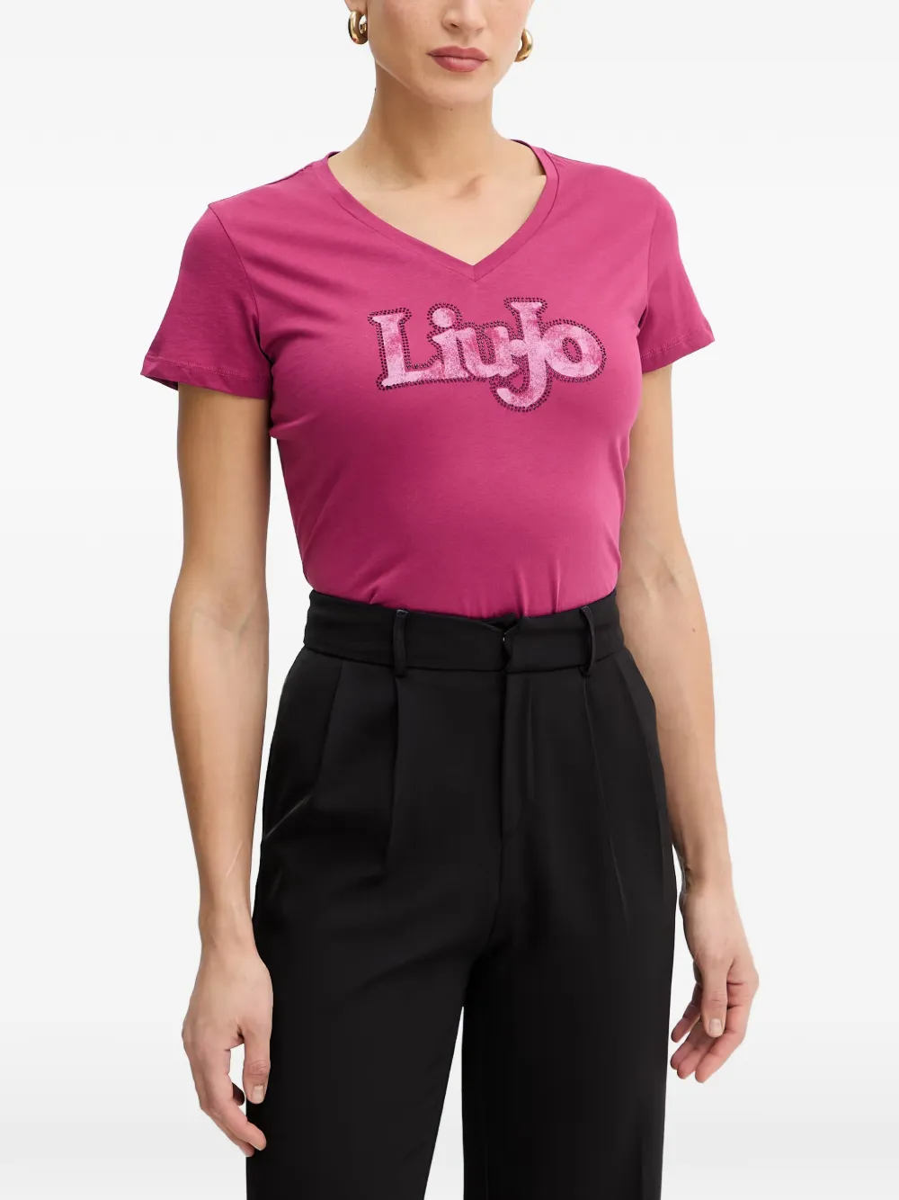 LIU JO embellished V-neck T-shirt - Rosa