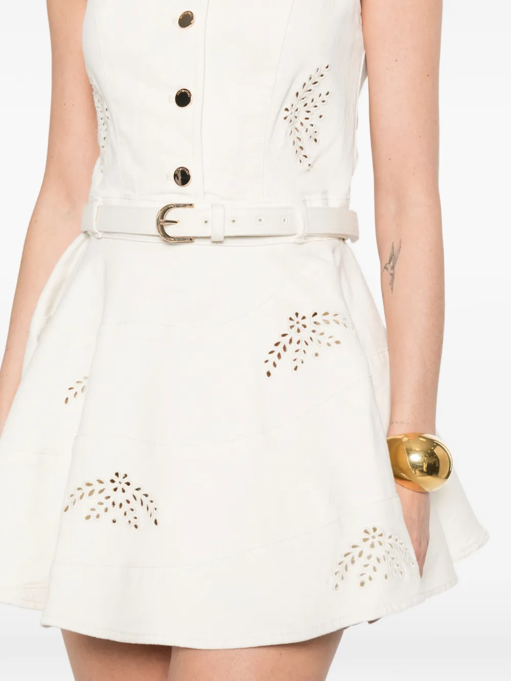 Self-Portrait Mini-jurk met ceintuur en uitgesneden details Beige