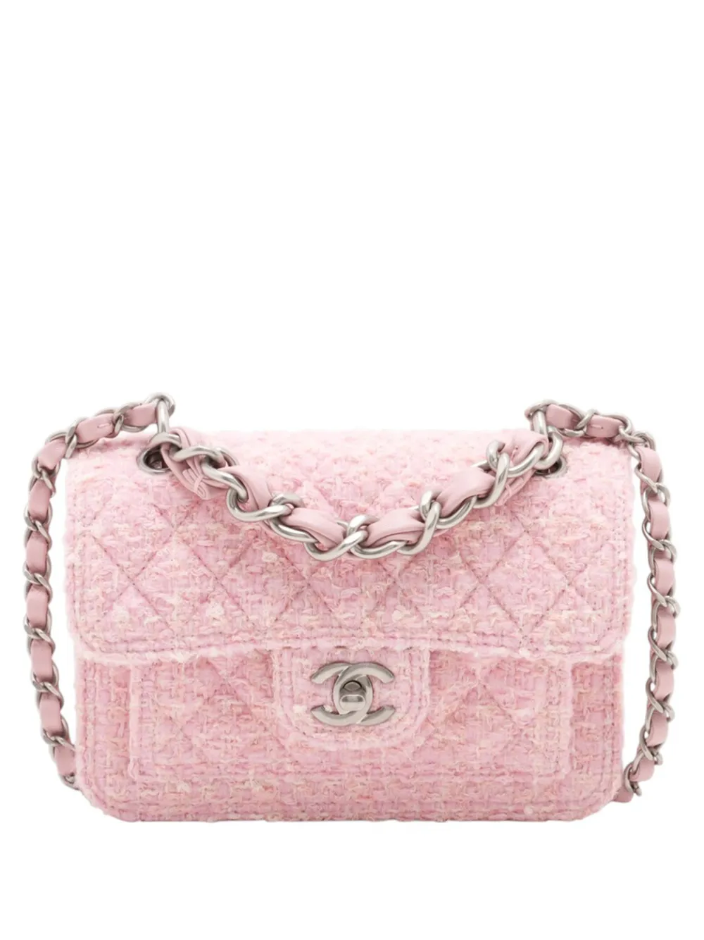 CHANEL Pre-Owned 2021-2025 Mini Quilted Tweed Double You Flap satchel - Rosa