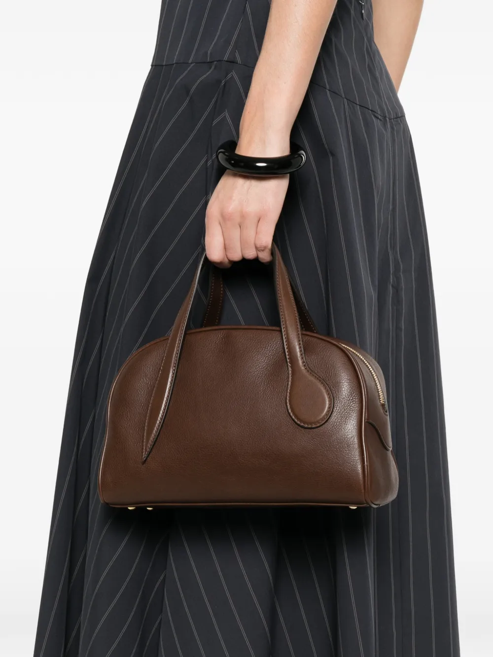  Liffner Mini Bowling Smooth Leather Tote Bag - Brown 