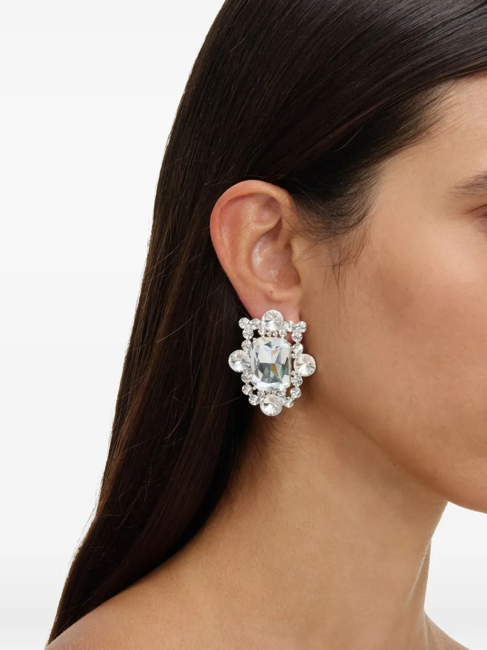  Self-portrait Crystal Cluster Statement Earrings - Silver 