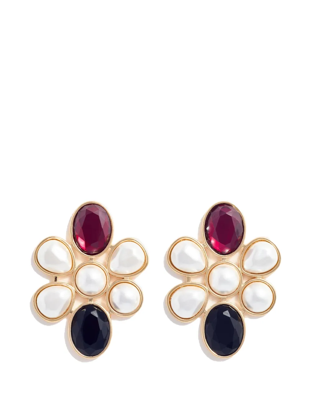 Self-Portrait crystal pearl cluster earrings - Oro